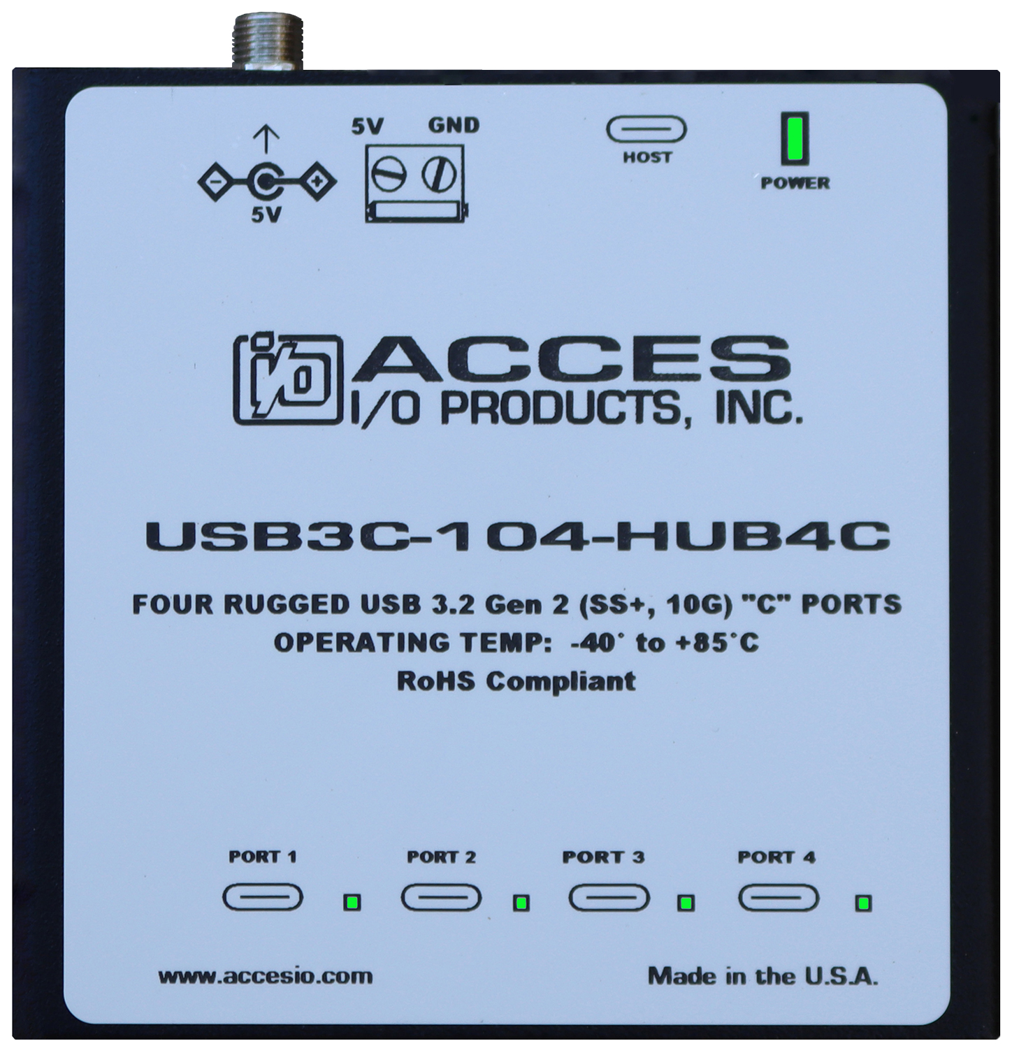 USB3C-104-HUB4C USB Hub four rugged USB 3.2 Gen 2 C ports